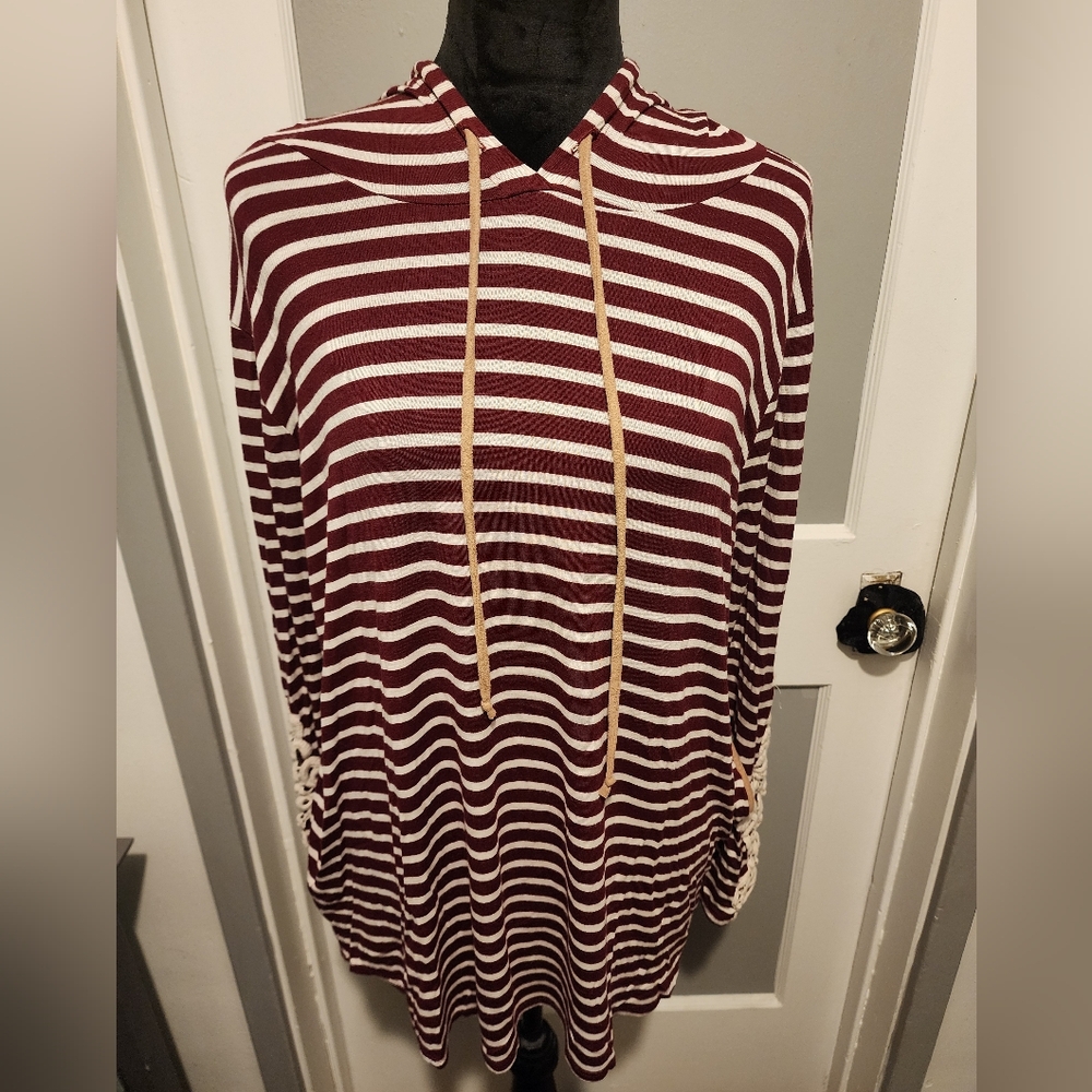 Striped Maroon and White Hoodie